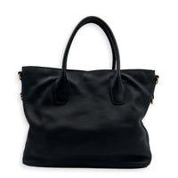 Logo Black Tote Bag in Calfskin, Gold hardware