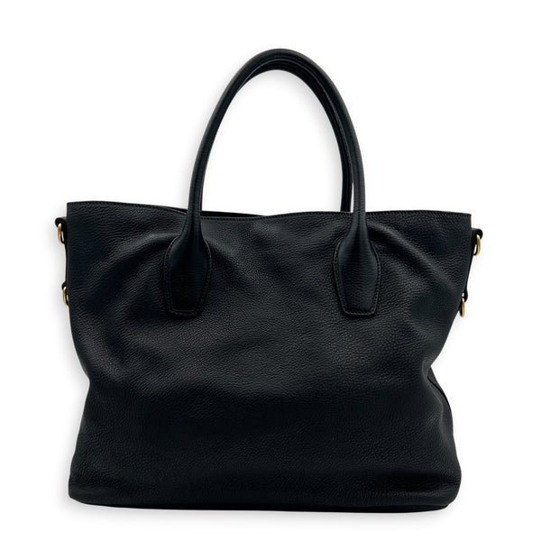Logo Black Tote Bag in Calfskin, Gold hardware