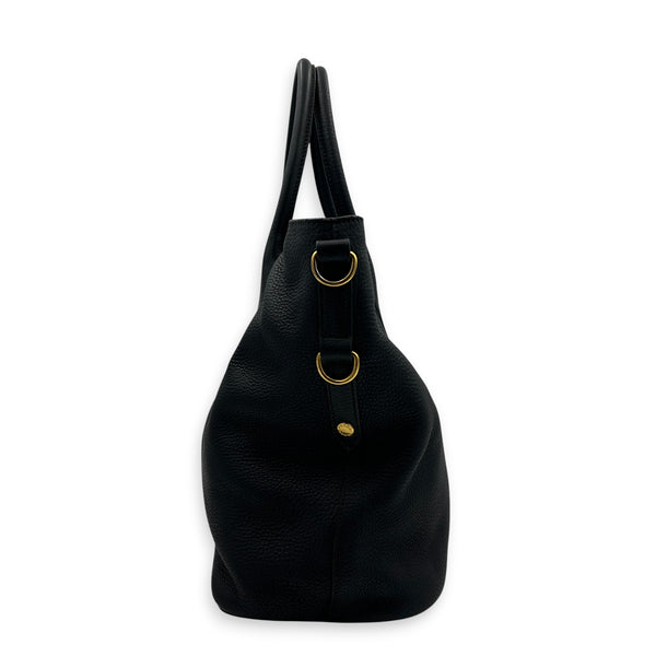 Logo Black Tote Bag in Calfskin, Gold hardware