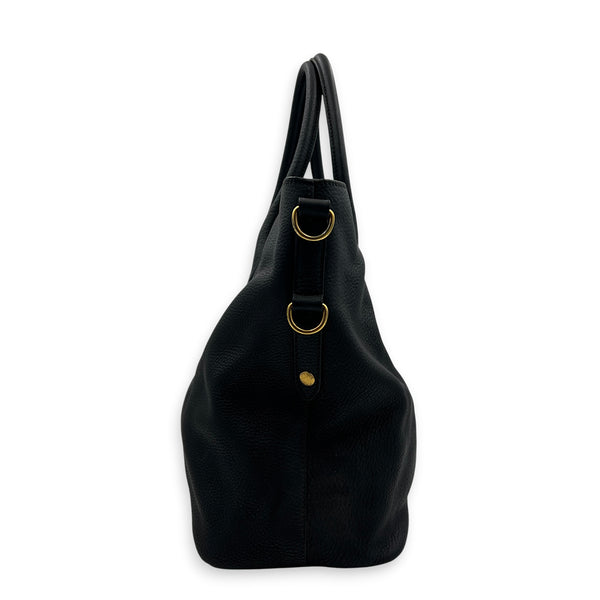 Logo Black Tote Bag in Calfskin, Gold hardware
