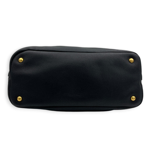 Logo Black Tote Bag in Calfskin, Gold hardware