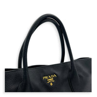 Logo Black Tote Bag in Calfskin, Gold hardware