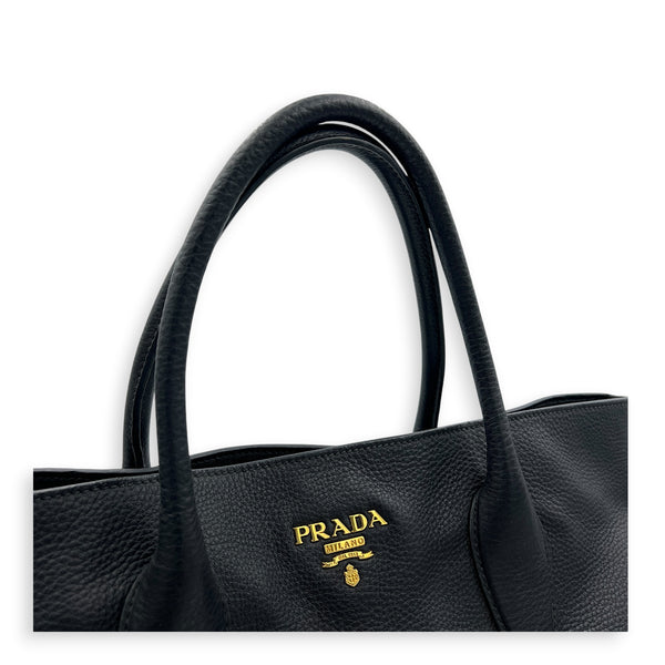 Logo Black Tote Bag in Calfskin, Gold hardware