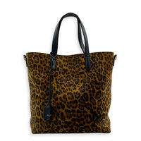 Toy Shopping Tote Leopard Print Top Handle Bag in Suede Leather, Gold hardware