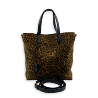 Toy Shopping Tote Leopard Print Top Handle Bag in Suede Leather, Gold hardware