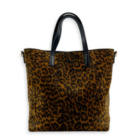 Toy Shopping Tote Leopard Print Top Handle Bag in Suede Leather, Gold hardware