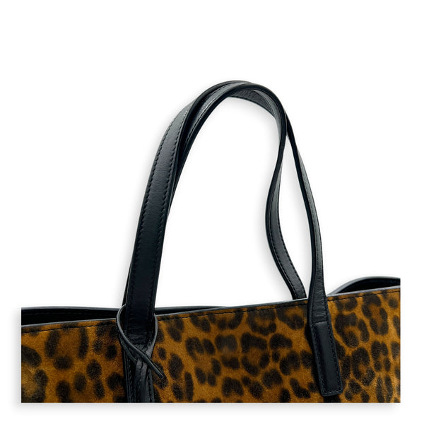 Toy Shopping Tote Leopard Print Top Handle Bag in Suede Leather, Gold hardware