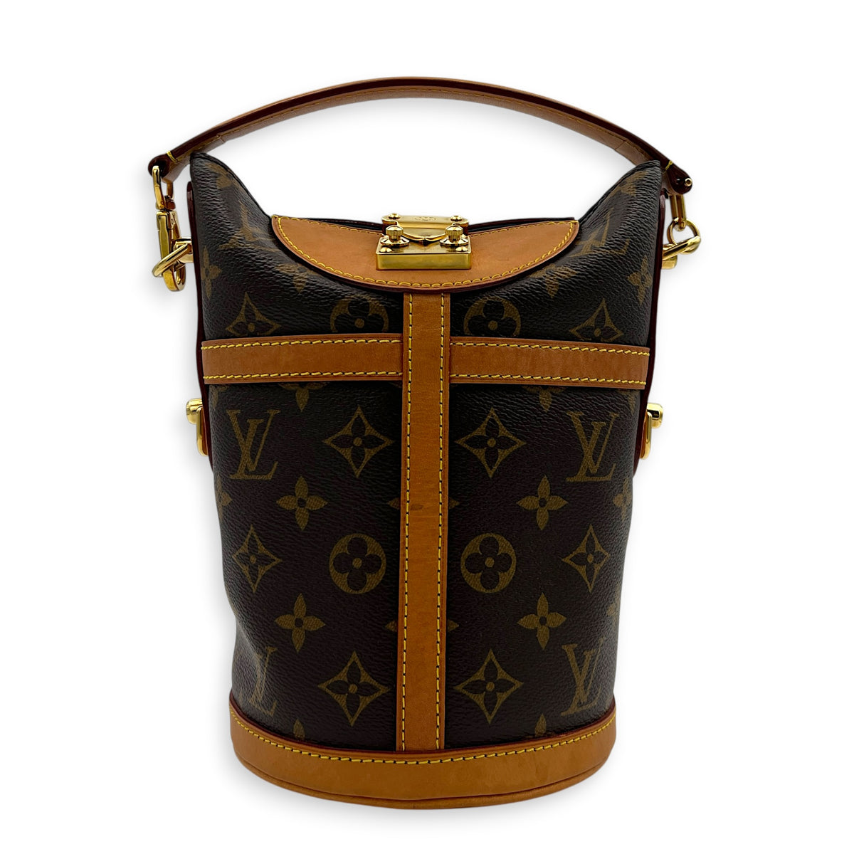 Duffle Bucket Bag Brown in Monogram Coated Canvas, Gold hardware