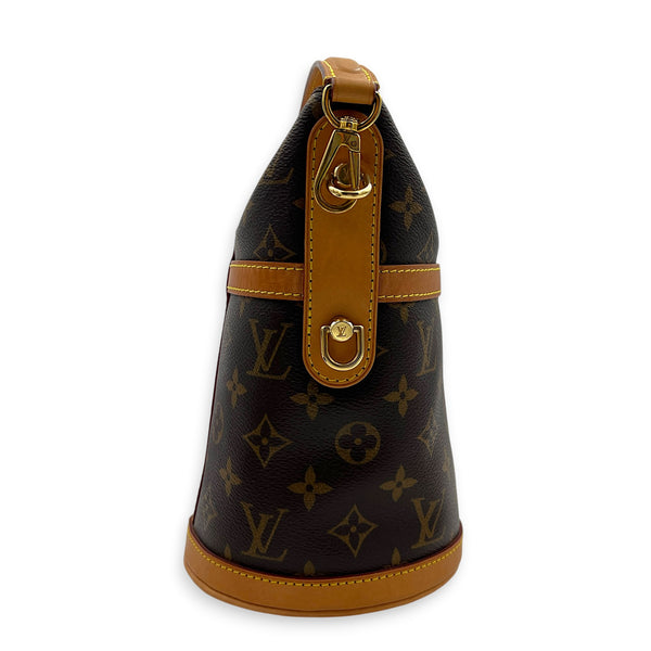 Duffle Bucket Bag Brown in Monogram Coated Canvas, Gold hardware