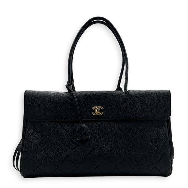 Urban Essential Black Tote Bag in Calfskin, Gold hardware