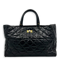 2.55 Tote Bag Black in Distressed Leather, Antique Brass hardware