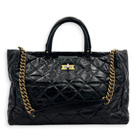 2.55 Tote Bag Black in Distressed Leather, Antique Brass hardware