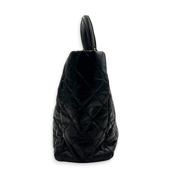 2.55 Tote Bag Black in Distressed Leather, Antique Brass hardware