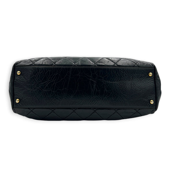 2.55 Tote Bag Black in Distressed Leather, Antique Brass hardware