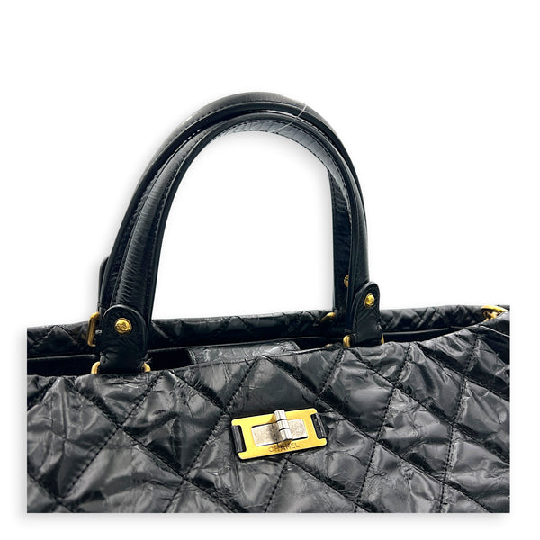 2.55 Tote Bag Black in Distressed Leather, Antique Brass hardware