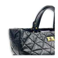 2.55 Tote Bag Black in Distressed Leather, Antique Brass hardware