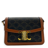 Triomphe Shoulder Bag Tan in Coated Canvas, Gold hardware