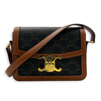 Triomphe Shoulder Bag Tan in Coated Canvas, Gold hardware