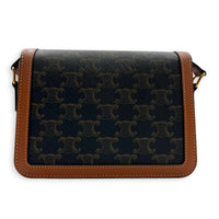 Triomphe Shoulder Bag Tan in Coated Canvas, Gold hardware