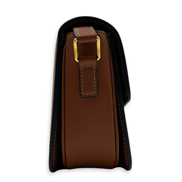 Triomphe Shoulder Bag Tan in Coated Canvas, Gold hardware