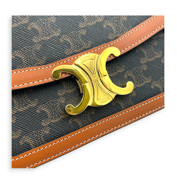 Triomphe Shoulder Bag Tan in Coated Canvas, Gold hardware