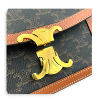 Triomphe Shoulder Bag Tan in Coated Canvas, Gold hardware