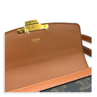 Triomphe Shoulder Bag Tan in Coated Canvas, Gold hardware