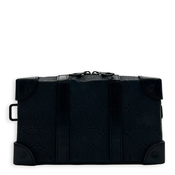 Soft Trunk Black Clutch in Taurillon Leather, Monochrome hardware
