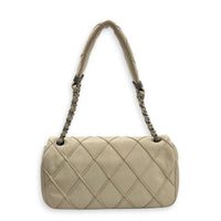 CC Double Stitch White Shoulder Bag in Lambskin, Silver hardware
