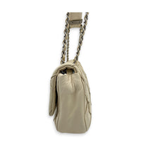 CC Double Stitch White Shoulder Bag in Lambskin, Silver hardware
