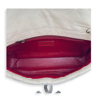 CC Double Stitch White Shoulder Bag in Lambskin, Silver hardware