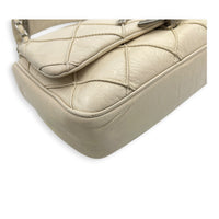 CC Double Stitch White Shoulder Bag in Lambskin, Silver hardware