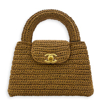 Kelly Top Handle Bag Small Brown in Raffia, Gold hardware