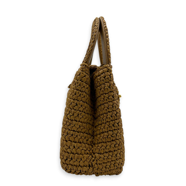 Kelly Top Handle Bag Small Brown in Raffia, Gold hardware