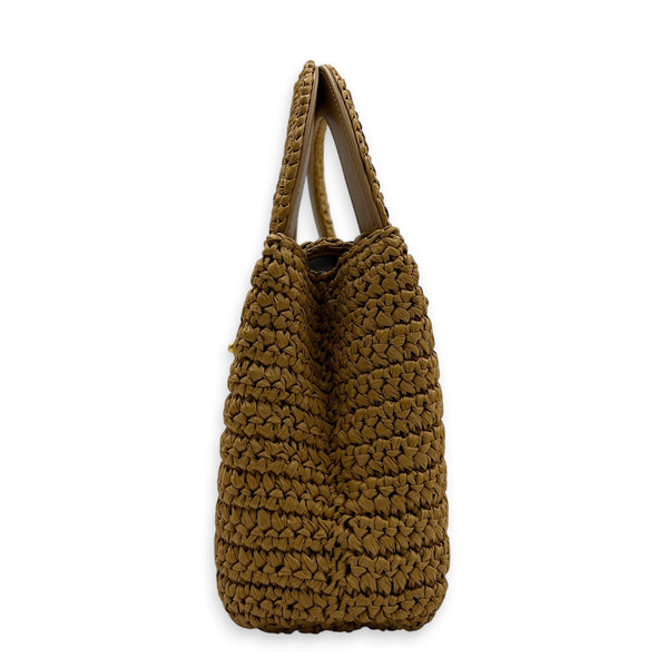 Kelly Top Handle Bag Small Brown in Raffia, Gold hardware