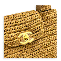 Kelly Top Handle Bag Small Brown in Raffia, Gold hardware