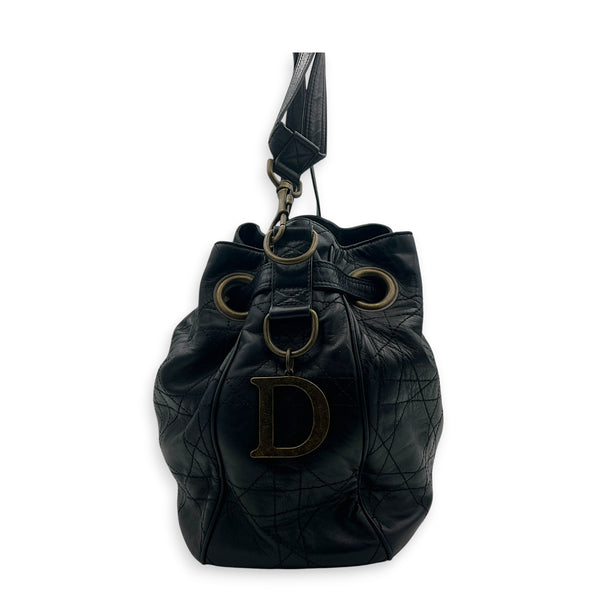 Cannage Shoulder Bag Black in Lambskin, Antique Brass hardware