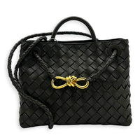 Andiamo Top Handle Bag Small Green in Intrecciato Leather, Gold hardware