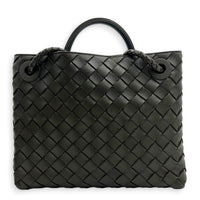 Andiamo Top Handle Bag Small Green in Intrecciato Leather, Gold hardware