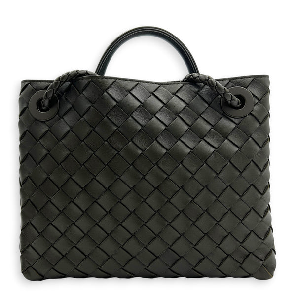 Andiamo Top Handle Bag Small Green in Intrecciato Leather, Gold hardware