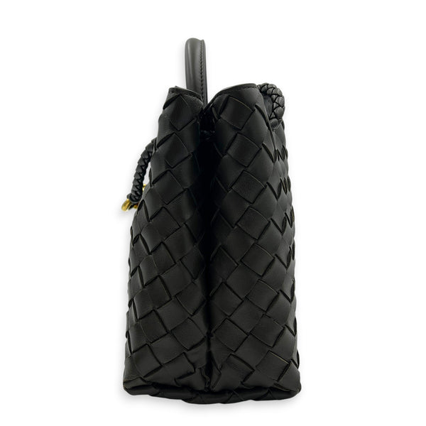 Andiamo Top Handle Bag Small Green in Intrecciato Leather, Gold hardware