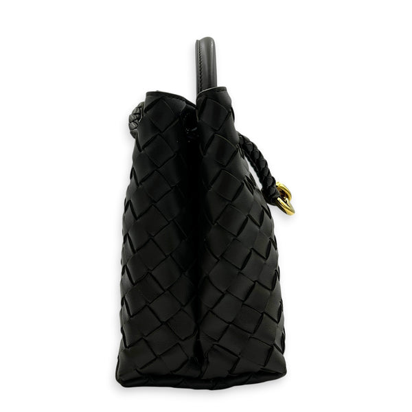 Andiamo Top Handle Bag Small Green in Intrecciato Leather, Gold hardware