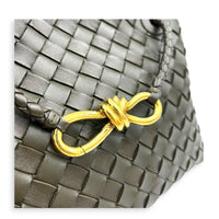 Andiamo Top Handle Bag Small Green in Intrecciato Leather, Gold hardware