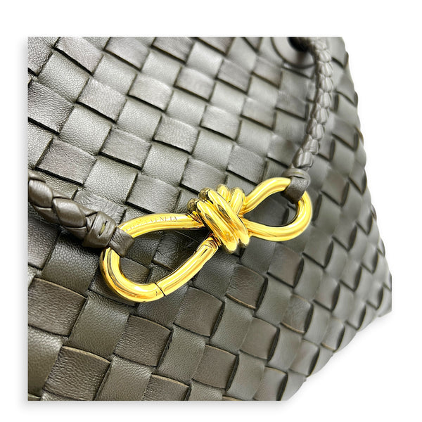 Andiamo Top Handle Bag Small Green in Intrecciato Leather, Gold hardware