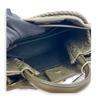 Andiamo Top Handle Bag Small Green in Intrecciato Leather, Gold hardware