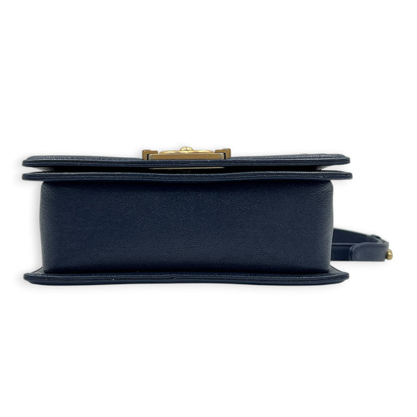 Boy Shoulder Bag Blue in Caviar Leather, Brushed Gold hardware