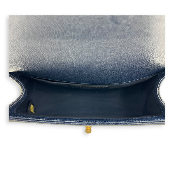 Boy Shoulder Bag Blue in Caviar Leather, Brushed Gold hardware