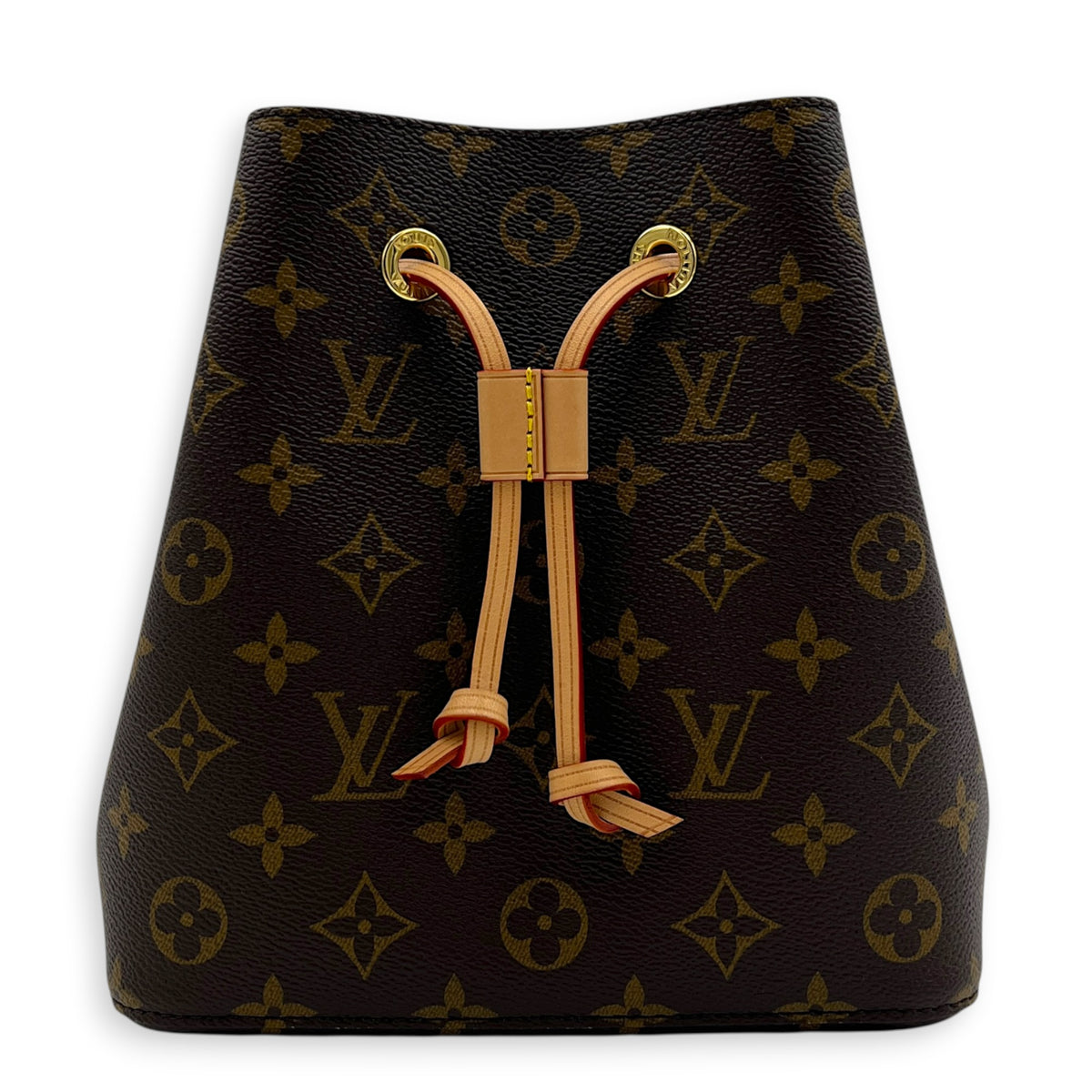 NeoNoe BB Brown Bucket Bag in Monogram Coated Canvas, Gold hardware