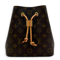 NeoNoe BB Brown Bucket Bag in Monogram Coated Canvas, Gold hardware