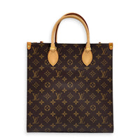 Sac Plat Tote Bag Brown in Monogram Coated Canvas, Gold hardware